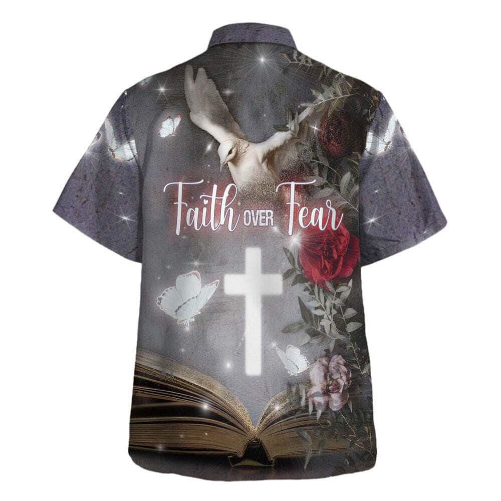 Faith Over Fear Bible Verse Cross Dove Hawaiian Shirt For Men, Christian Hawaiian Shirt, Gift For Christian