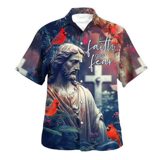 Faith Over Fear Bible Verse Hummingbird Hawaiian Shirt For Men, Christian Hawaiian Shirt, Gift For Christian