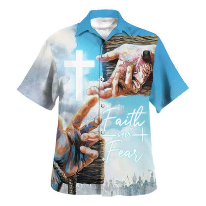 Faith Over Fear Bible Verse Jesus Hand Nails Hawaiian Shirt For Men, Christian Hawaiian Shirt, Gift For Christian