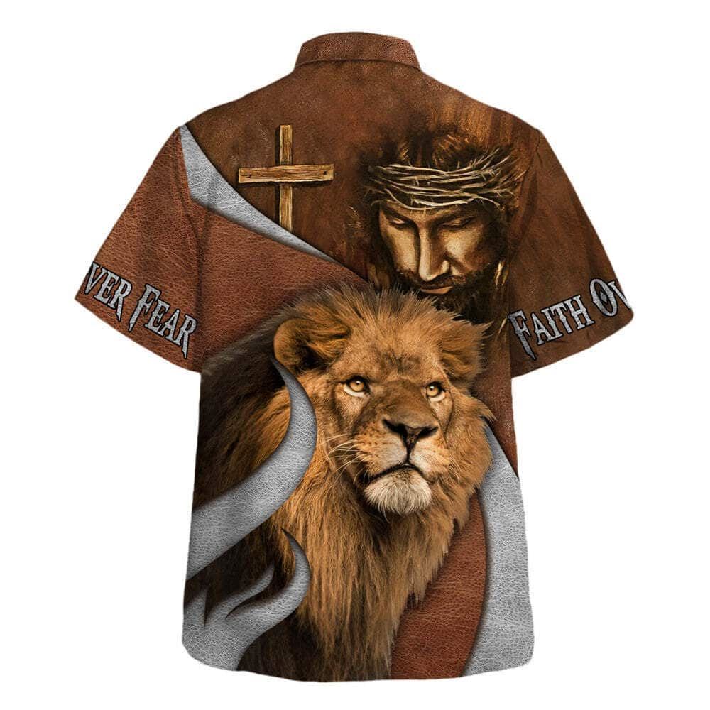 Faith Over Fear Bible Verse Jesus Lion Hawaiian Shirt For Men, Christian Hawaiian Shirt, Gift For Christian