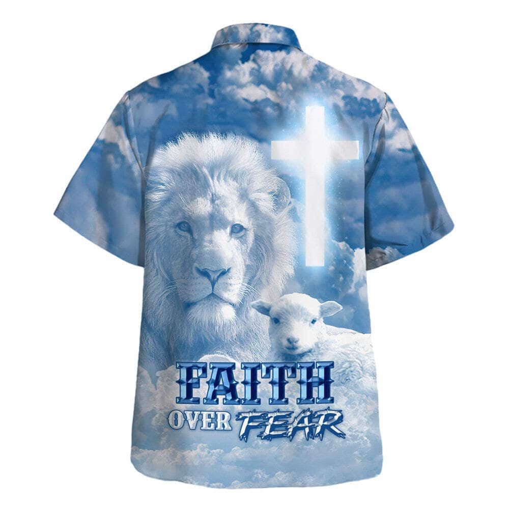 Faith Over Fear Bible Verse Jesus Lion Lamb Hawaiian Shirt For Men, Christian Hawaiian Shirt, Gift For Christian