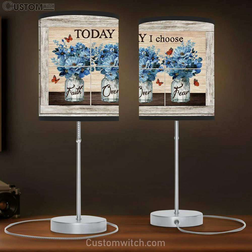 Faith Over Fear Table Lamb Gift - Butterfly Floral - Christian Bedroom Decor