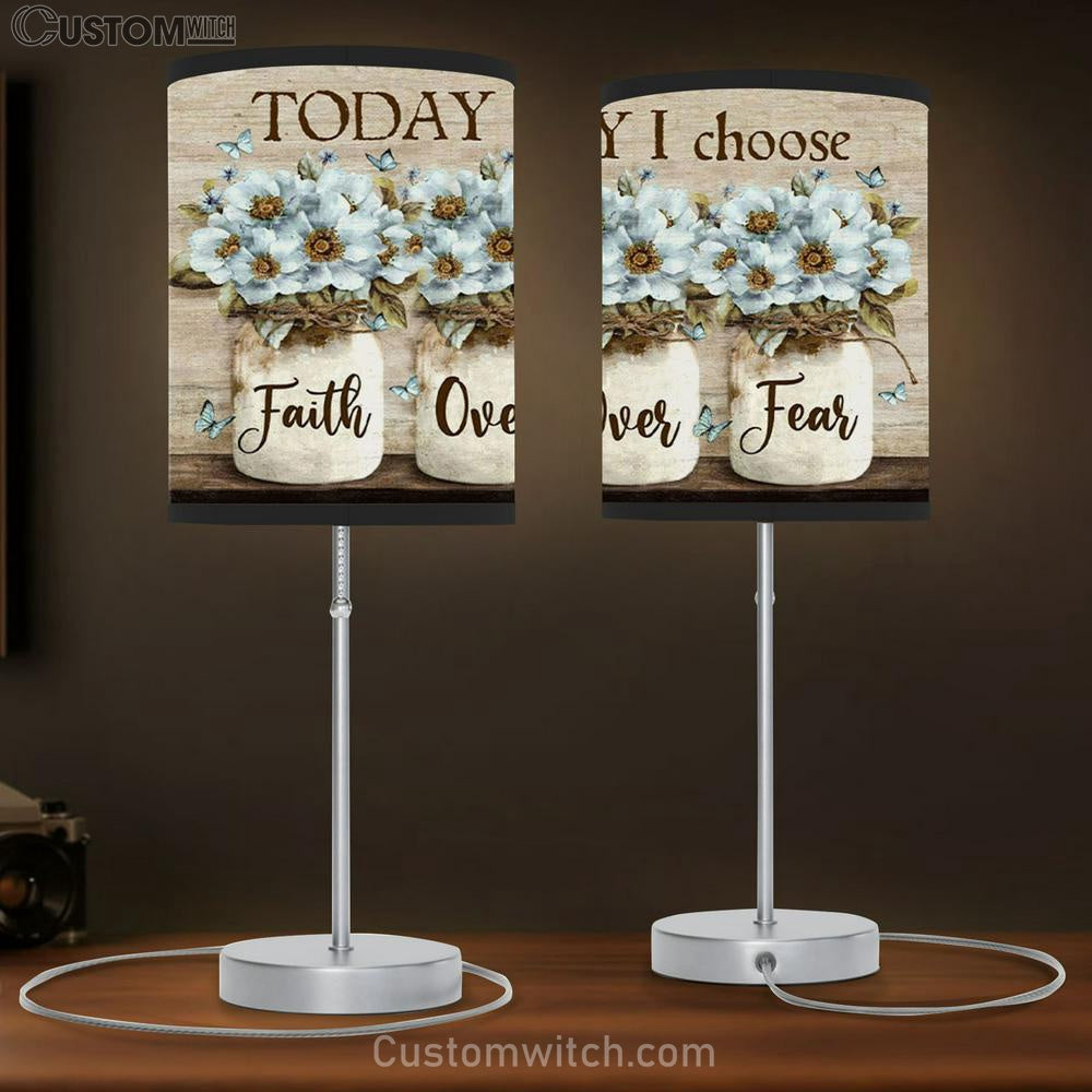 Faith Over Fear Table Lamb Gift - White Daisy Flowers - Christian Bedroom Decor