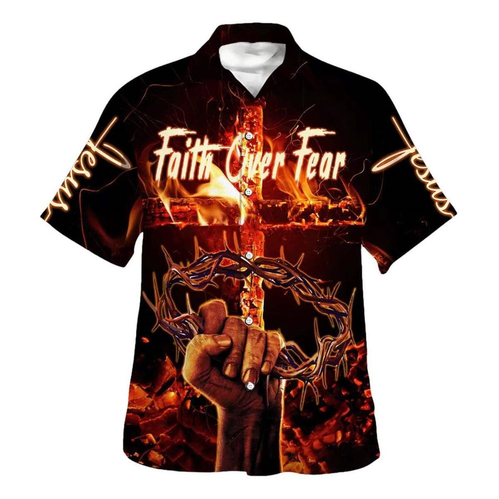 Faith Over Fear Christian Bible Verse Religious Hawaiian Shirt For Men, Christian Hawaiian Shirt, Gift For Christian