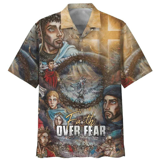 Faith Over Fear Christian Faith Knight Template Hawaiian Shirt For Men, Christian Hawaiian Shirt, Gift For Christian