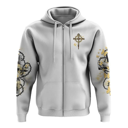 Faith Over Fear Cross All Over Print 3D Hoodie, Christian Hoodie, Christian Sweatshirt, Bible Verse Shirt