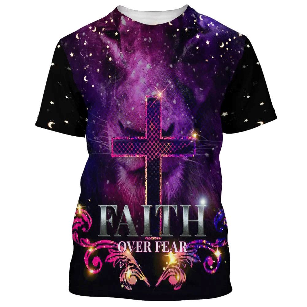 Faith Over Fear Cross All Over Print 3D T-Shirt, Gift For Christian, Jesus Shirt