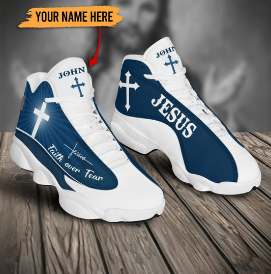 Faith Over Fear Customized Jd13 Blue Shoes For The Devout Heart, Christian Basketball Shoes, Gifts For Christian, God Shoes