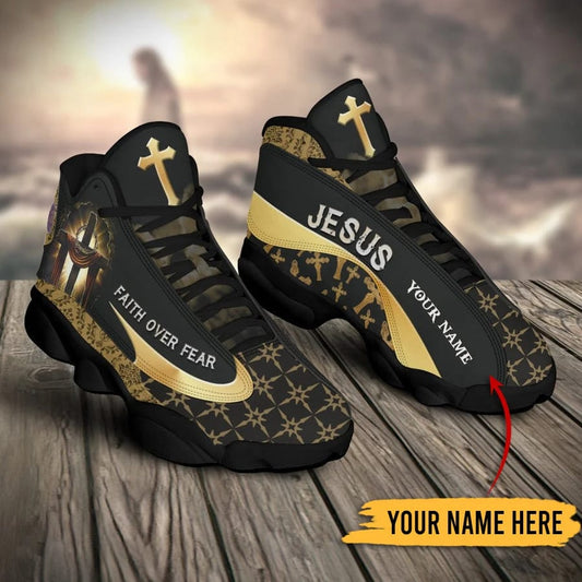 Faith Over Fear Customized Jd13 Gold Shoes For The Devout Heart, Christian Basketball Shoes, Gifts For Christian, God Shoes