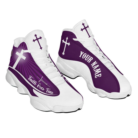 Faith Over Fear Customized Purple Jesus Jd13 Shoes For Man And Women, Christian Basketball Shoes, Gifts For Christian, God Shoes