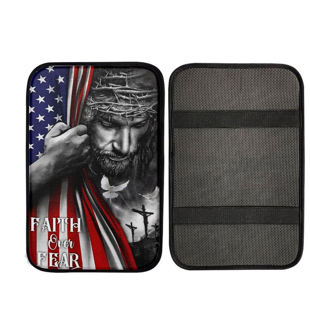 Faith Over Fear God Jesus Car Center Console Cover, Christian Car Accessories