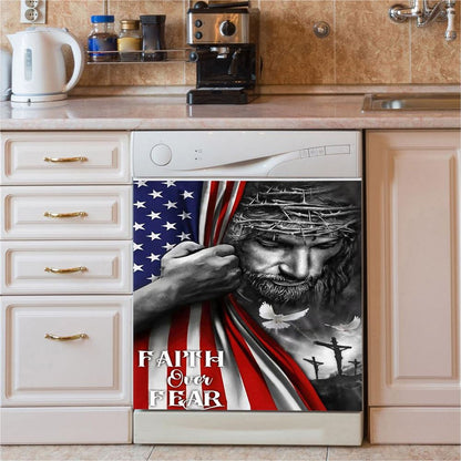 Faith Over Fear God Jesus Dishwasher Cover, Christian Dishwasher Magnet Cover, Religious Kitchen Decor