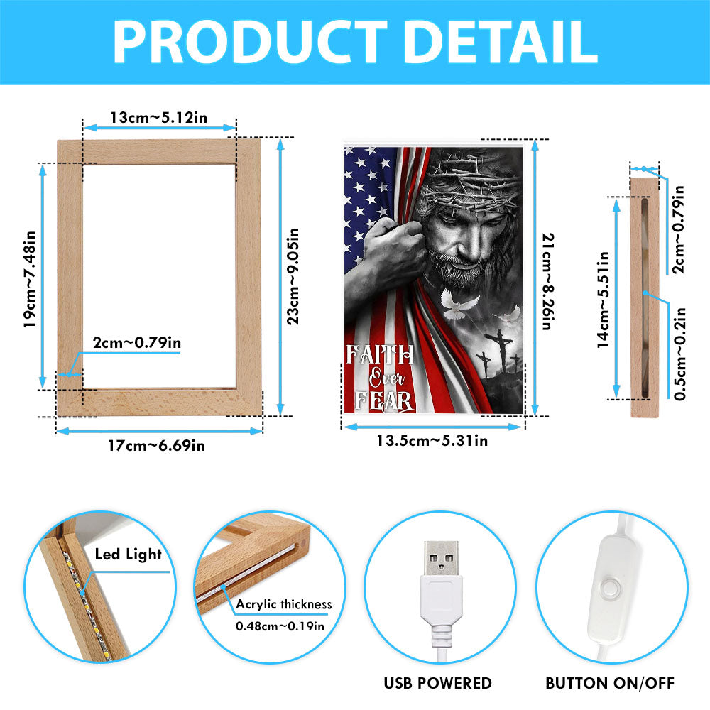 Faith Over Fear God Jesus Frame Lamp Art - Christian Art Decor - Religious Gifts Night Light