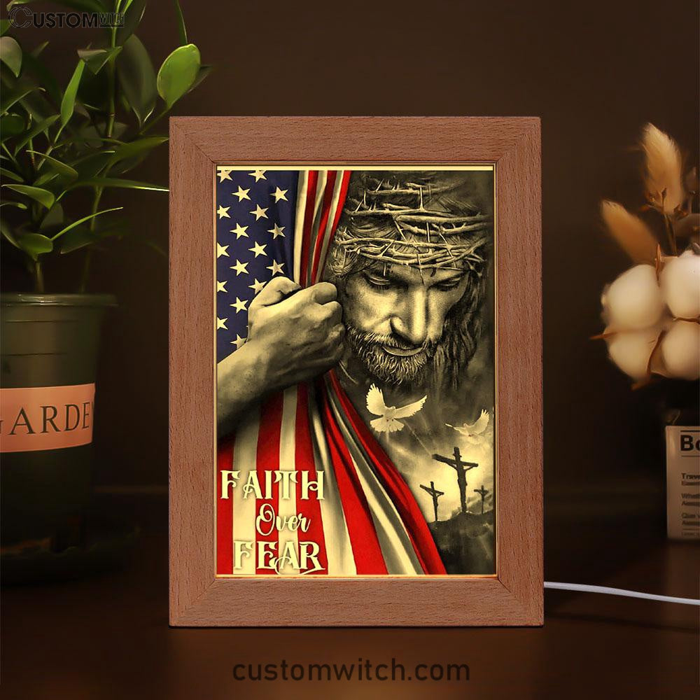 Faith Over Fear God Jesus Frame Lamp Art - Christian Art Decor - Religious Gifts Night Light
