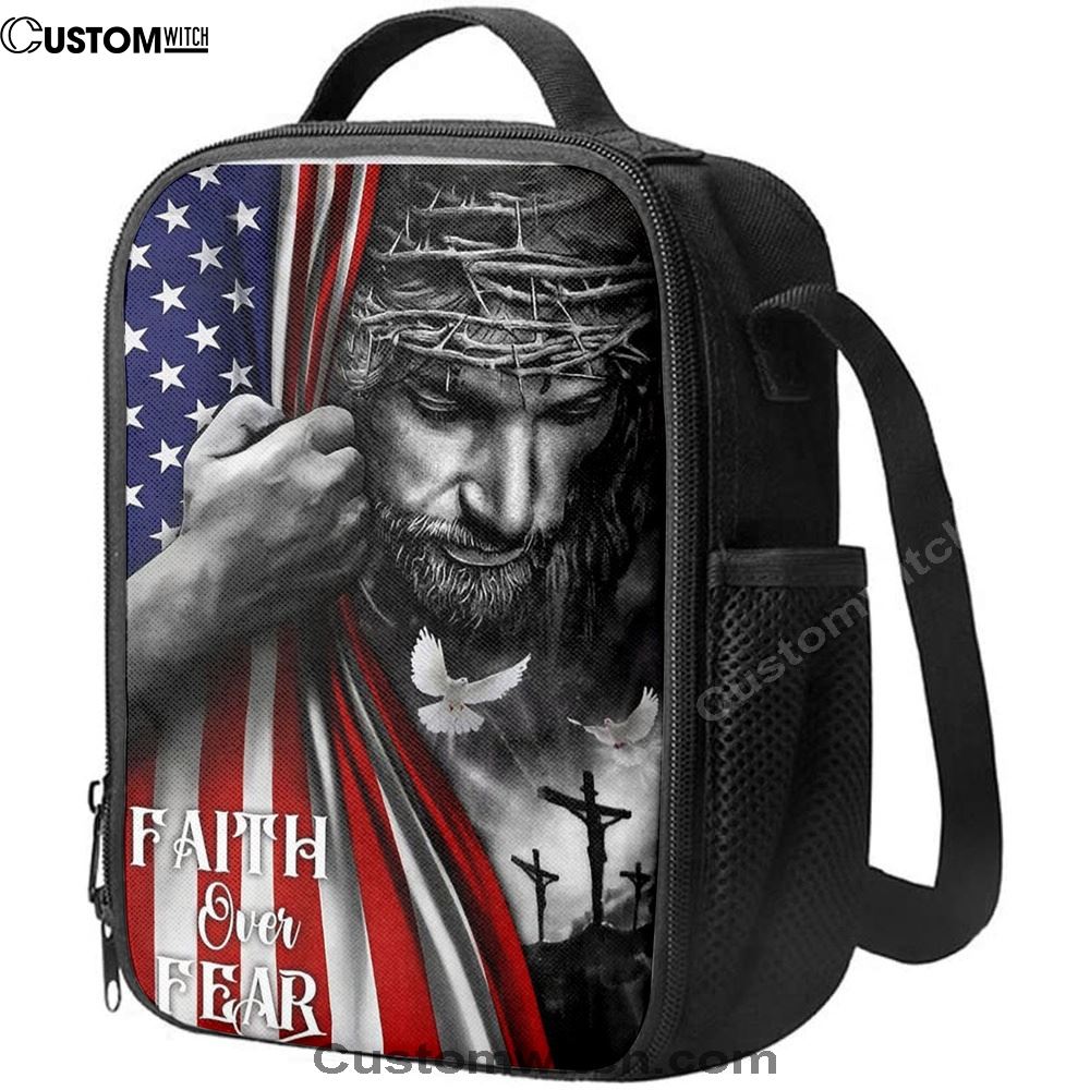 Faith Over Fear God Jesus Lunch Bag, Christian Lunch Bag, Religious Lunch Box For School, Picnic