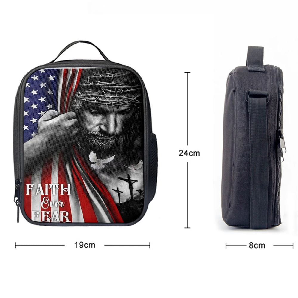 Faith Over Fear God Jesus Lunch Bag, Christian Lunch Bag, Religious Lunch Box For School, Picnic