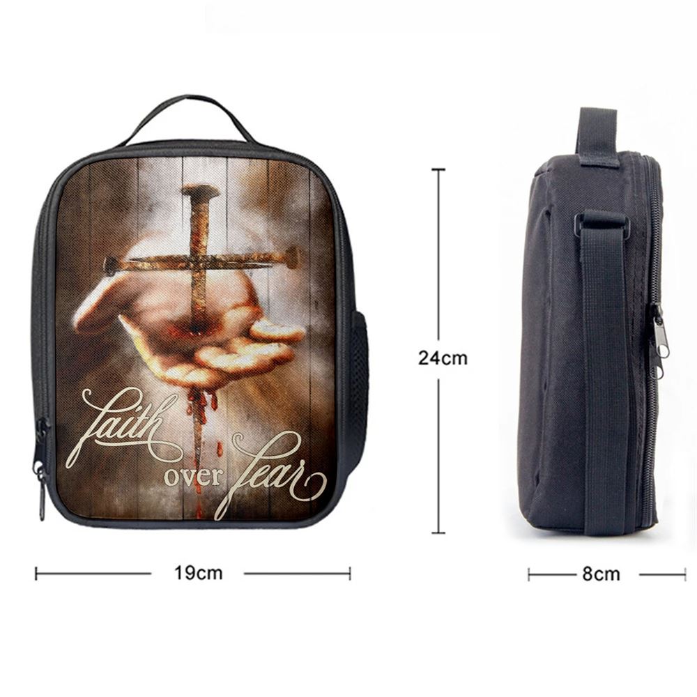 Faith Over Fear Hand Of Jesus Nail Cross Lunch Bag, Christian Lunch Bag, Religious Lunch Box For School, Picnic