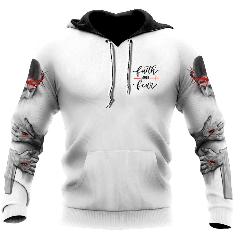Faith Over Fear In the Arms Of Lord God 3D Hoodie For Man And Women, Jesus Printed 3D Hoodie
