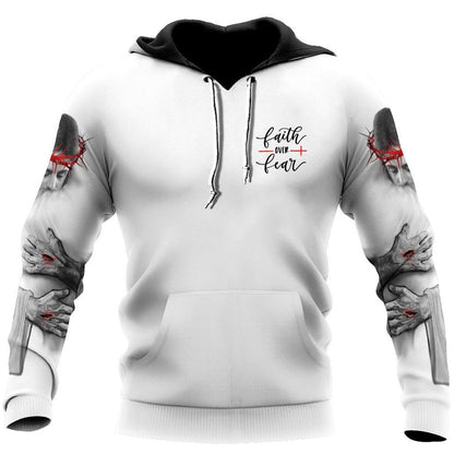 Faith Over Fear In the Arms Of Lord God 3D Hoodie For Man And Women, Jesus Printed 3D Hoodie