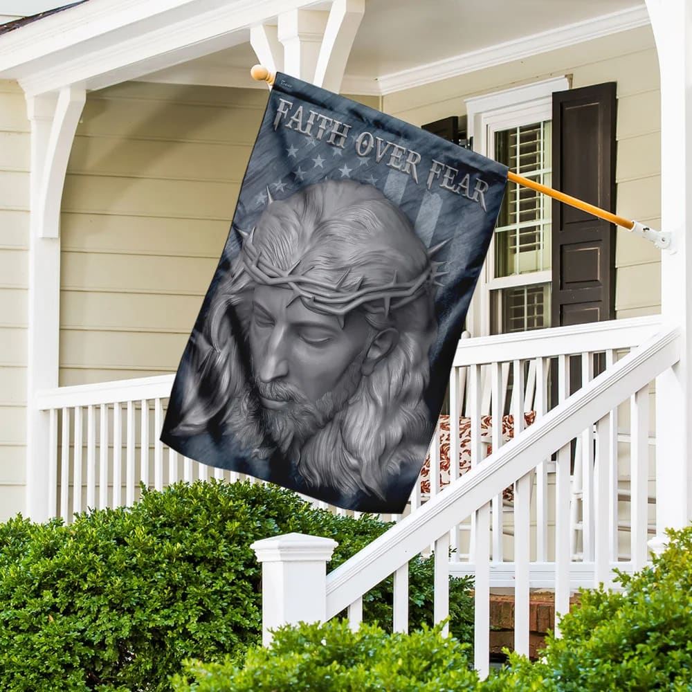 Faith Over Fear Jesus American U S Flag, Outdoor Christian House Flag, Christian Flag, Scripture Flag, Garden Banner