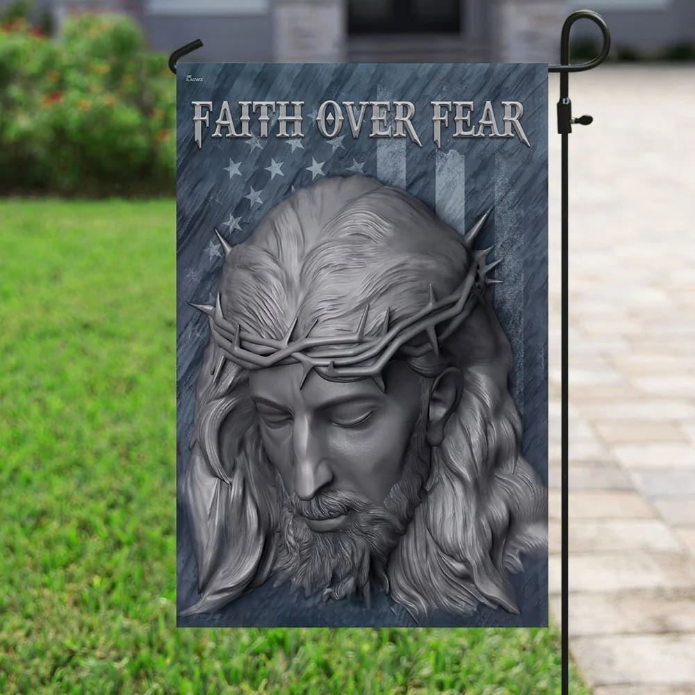 Faith Over Fear Jesus American U S Flag, Outdoor Christian House Flag, Christian Flag, Scripture Flag, Garden Banner