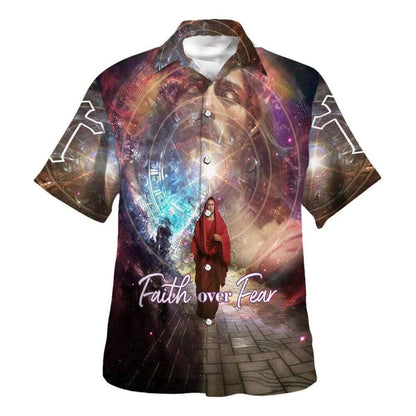 Faith Over Fear Jesus Bible Verse Walking Away Hawaiian Shirt For Men, Christian Hawaiian Shirt, Gift For Christian