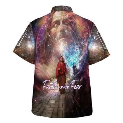 Faith Over Fear Jesus Bible Verse Walking Away Hawaiian Shirt For Men, Christian Hawaiian Shirt, Gift For Christian