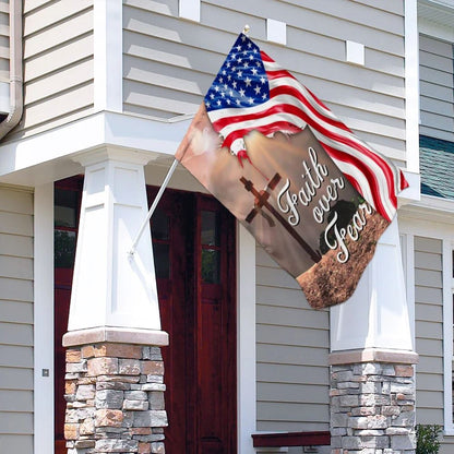 Faith Over Fear Jesus Christian Cross American House Flags, Christian Flag, Scripture Flag, Garden Banner