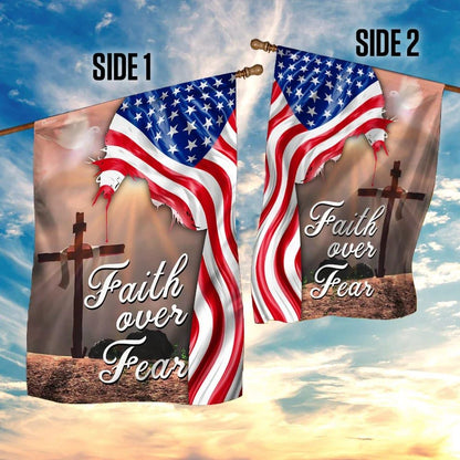Faith Over Fear Jesus Christian Cross American House Flags, Christian Flag, Scripture Flag, Garden Banner