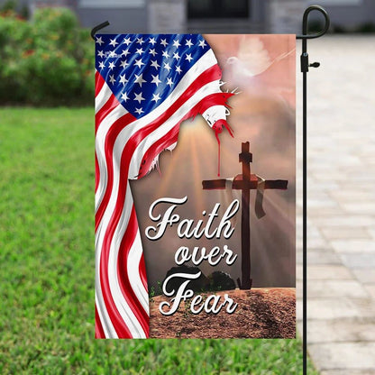 Faith Over Fear Jesus Christian Cross American House Flags, Christian Flag, Scripture Flag, Garden Banner