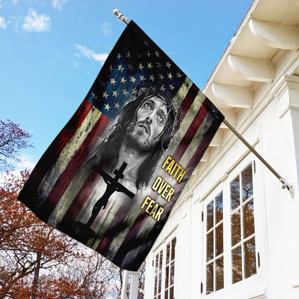 Faith Over Fear Jesus Christian House Flags, Christian Flag, Scripture Flag, Garden Banner