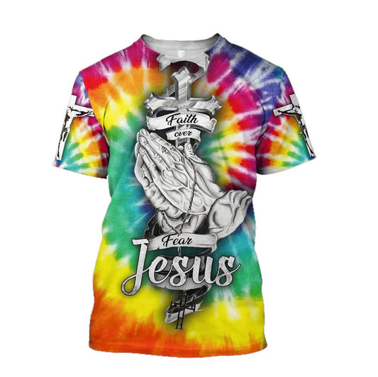 Faith Over Fear Jesus Colorfuls All Over Print 3D T-Shirt, Gift For Christian, Jesus Shirt