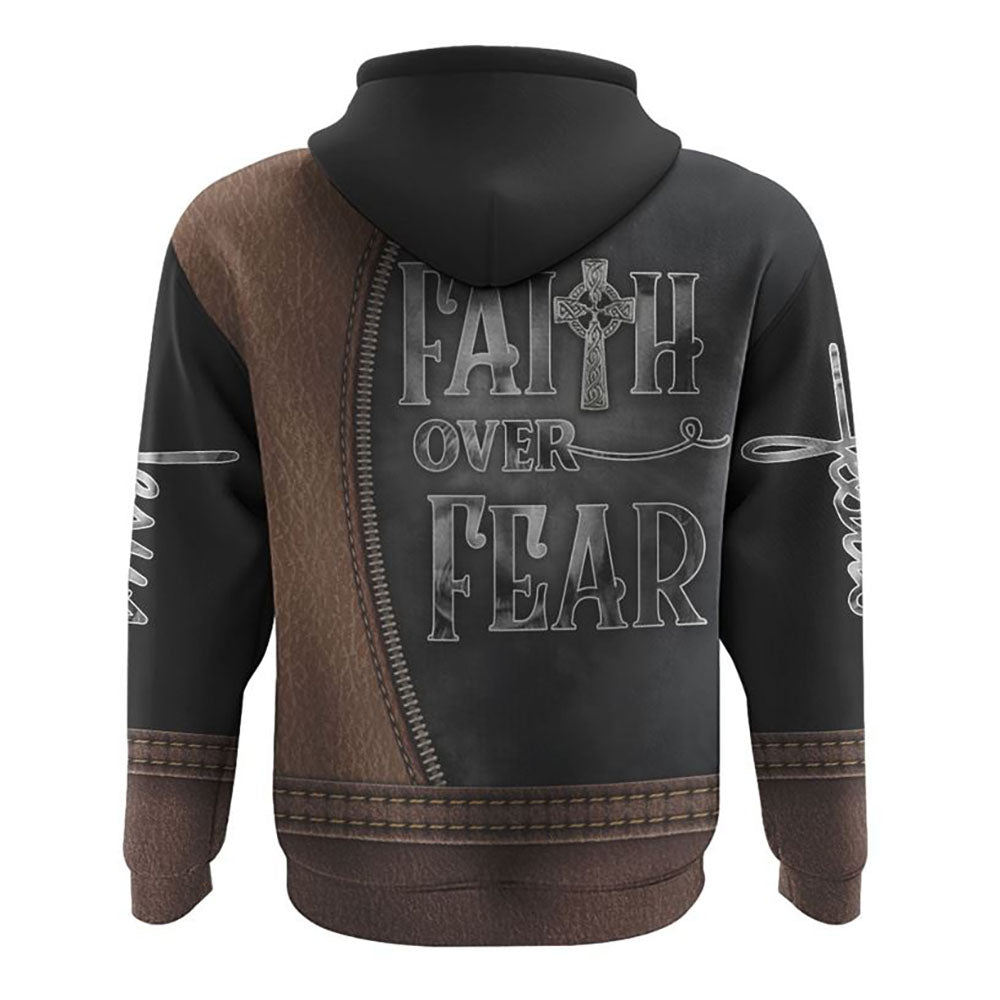 Faith Over Fear Jesus Cross Leather All Over Print 3D Hoodie