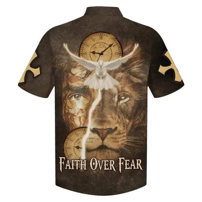 Faith Over Fear Jesus Lion And Dove Hawaiian Shirt For Men, Christian Hawaiian Shirt, Gift For Christian
