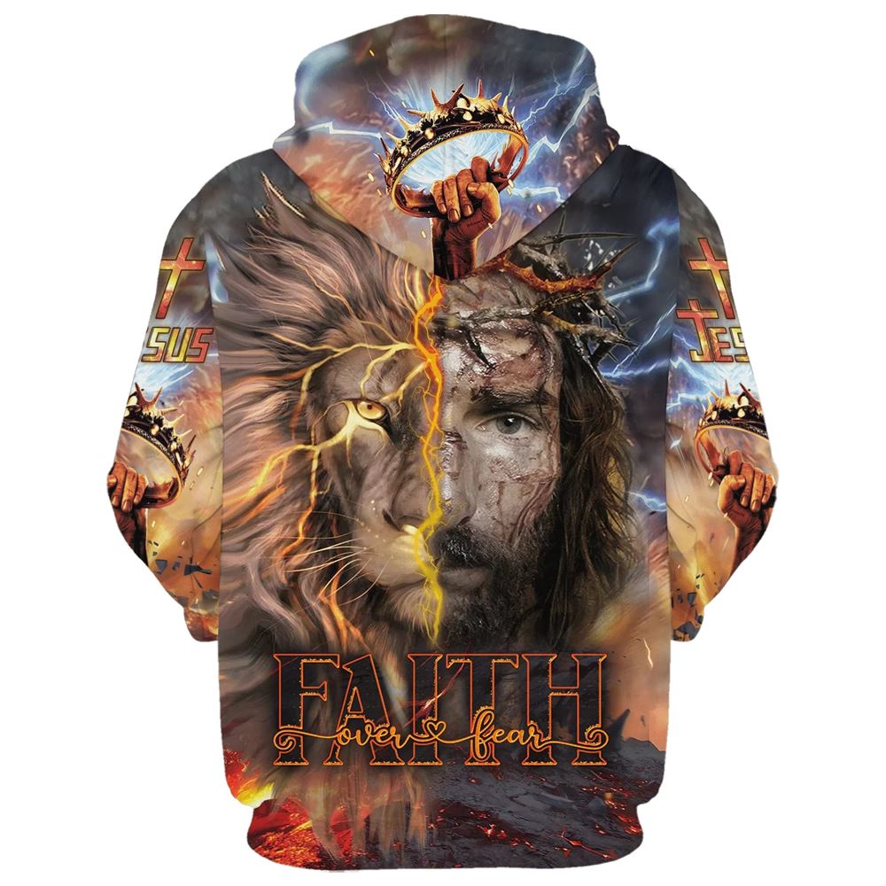 Faith Over Fear Jesus Lion Hoodies Jesus Hoodie Men & Women, God 3D Printed Hoodie, Christian Apparel Hoodies