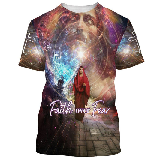Faith Over Fear Jesus Picture All Over Print 3D T-Shirt, Gift For Christian, Jesus Shirt