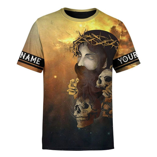 Faith Over Fear Jesus Skull Customized All Over Print 3D T-Shirt, Gift For Christian, Jesus Shirt