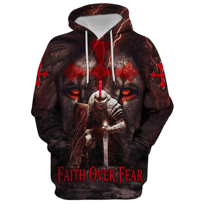 Faith Over Fear, Knight Of The Lion Hoodie For Men & Women, God 3D Printed Hoodie, Christian Apparel Hoodies