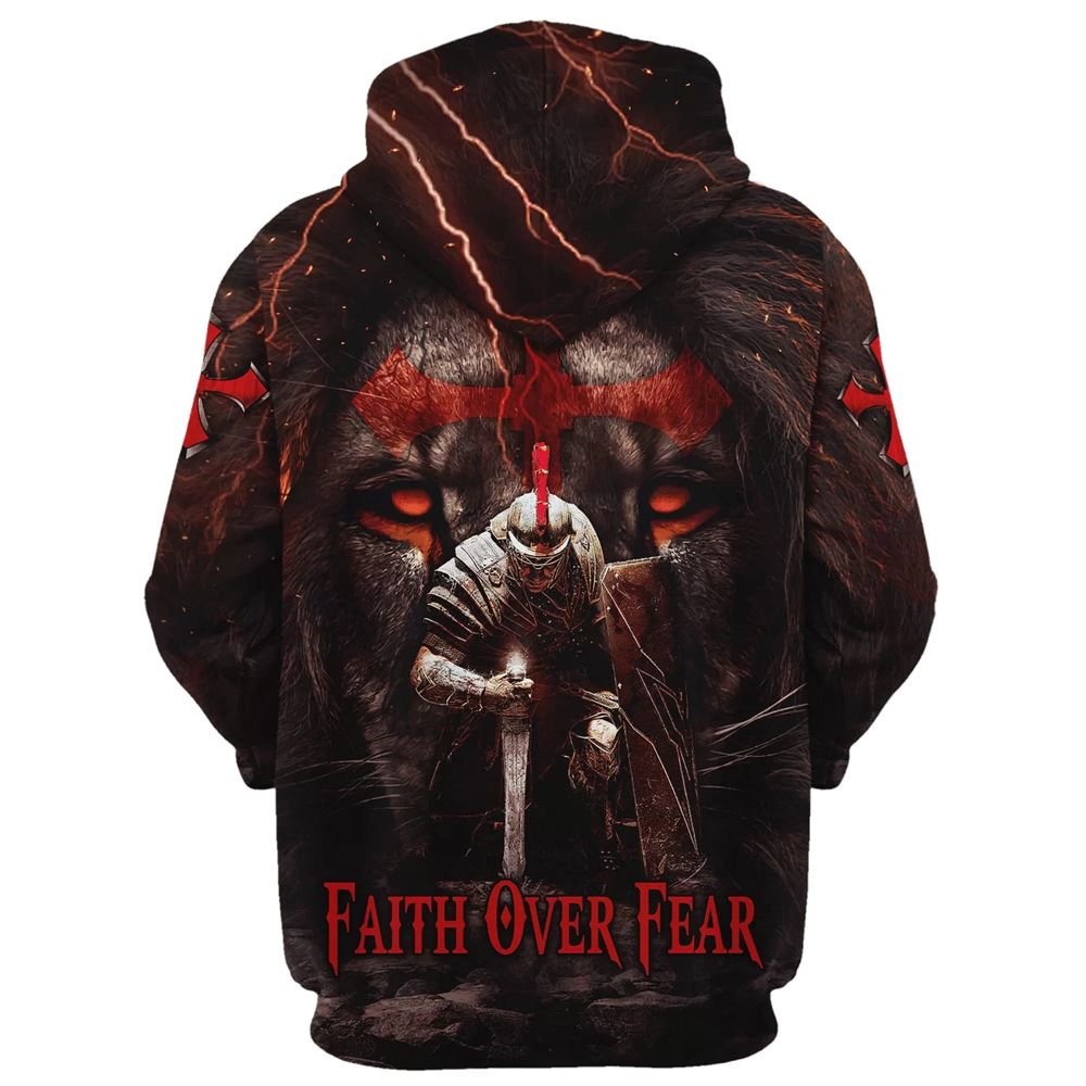Faith Over Fear, Knight Of The Lion Hoodie For Men & Women, God 3D Printed Hoodie, Christian Apparel Hoodies