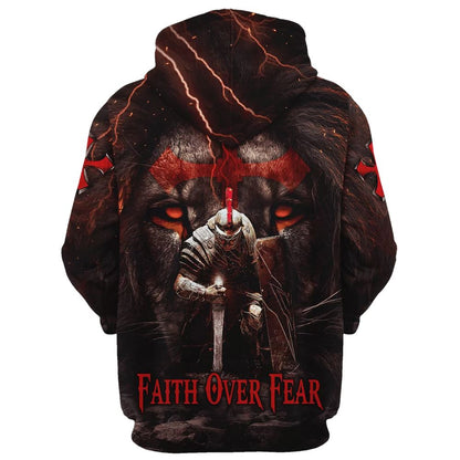 Faith Over Fear, Knight Of The Lion Hoodie For Men & Women, God 3D Printed Hoodie, Christian Apparel Hoodies