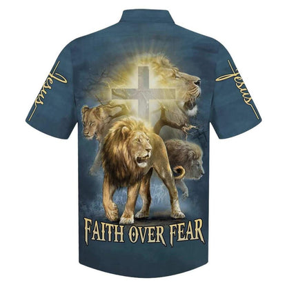 Faith Over Fear Lion Christian Jesus Faith Hawaiian Shirt For Men, Christian Hawaiian Shirt, Gift For Christian