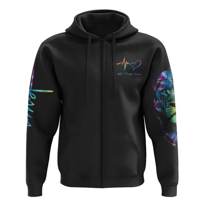 Faith Over Fear Lion Cross Colorful All Over Print 3D Hoodie, Christian Hoodie, Christian Sweatshirt, Bible Verse Shirt
