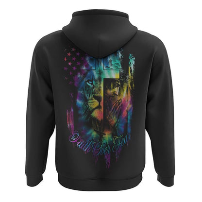 Faith Over Fear Lion Jesus Cross Tie Dye All Over Print 3D Hoodie, Christian Hoodie, Christian Sweatshirt, Bible Verse Shirt