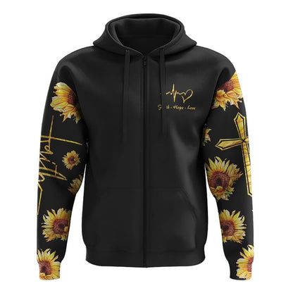 Faith Over Fear Sunflower All Over Print 3D Hoodie, Christian Hoodie, Christian Sweatshirt, Bible Verse Shirt