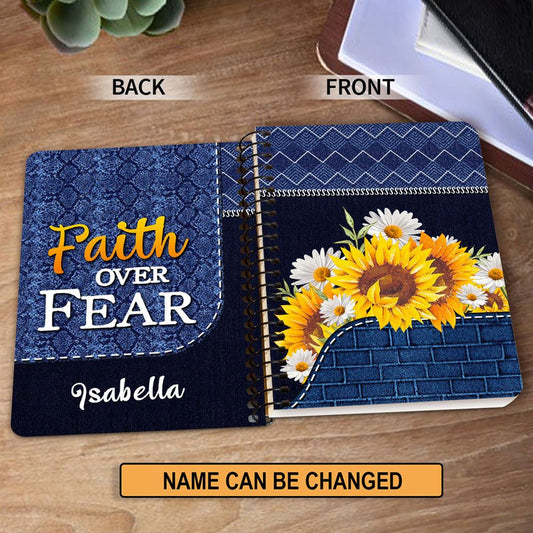 Faith Over Fear Sunflower Personalized Spiral Notebook, Christian Spiritual Gifts For Friends