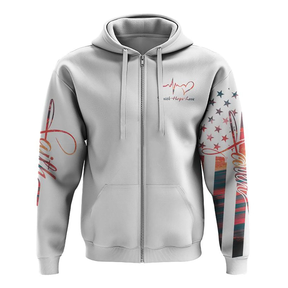 Faith Over Fear Sunset Beach Flag All Over Print 3D Hoodie, Christian Hoodie, Christian Sweatshirt, Bible Verse Shirt