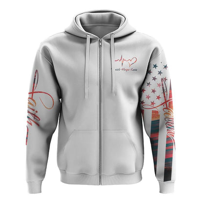 Faith Over Fear Sunset Beach Flag All Over Print 3D Hoodie, Christian Hoodie, Christian Sweatshirt, Bible Verse Shirt