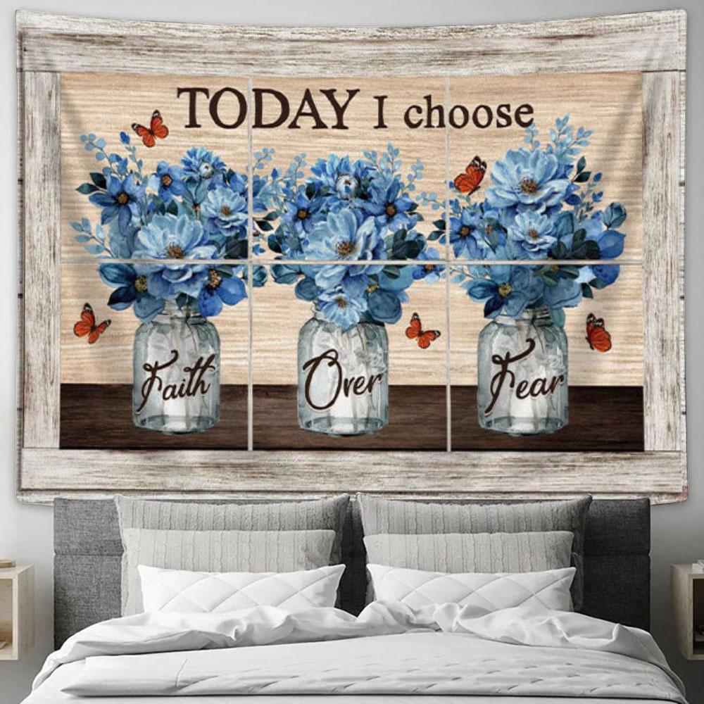 Faith Over Fear Tapestry Wall Art - Butterfly Floral - Christian Wall Decor