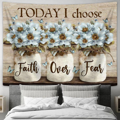 Faith Over Fear Tapestry Wall Art - White Daisy Flowers - Christian Wall Decor