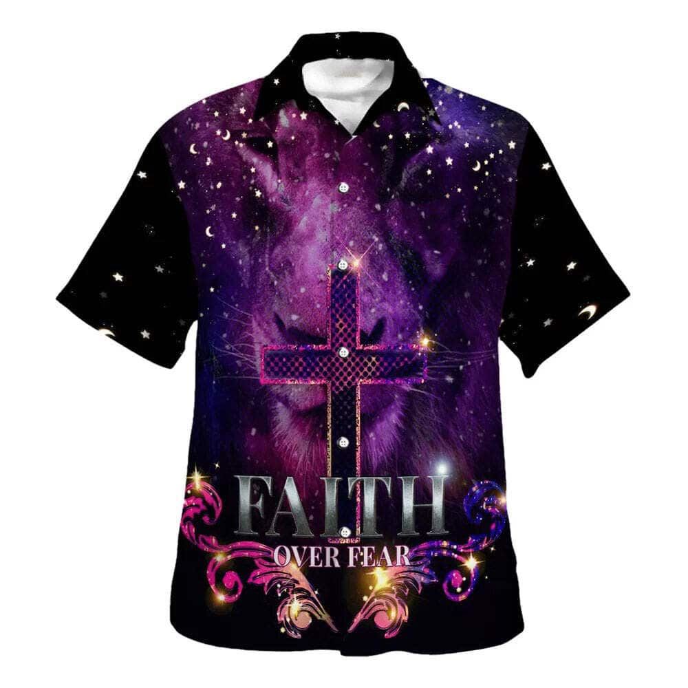 Faith Over Fear The Lion Cross Christian Faith For Friend Hawaiian Shirt For Men, Christian Hawaiian Shirt, Gift For Christian
